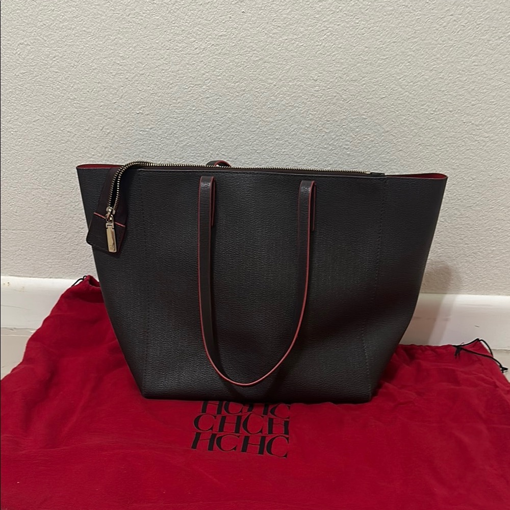 Carolina Herrera Black and Red Tote Bag Sleek and Structured